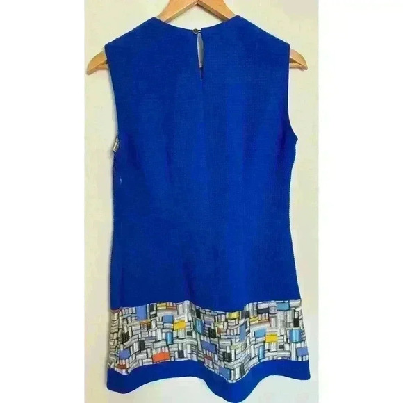 Adventures des Toiles colorblock art dress Blue Waffle texture Size 38 Sheath - Picture 5 of 10